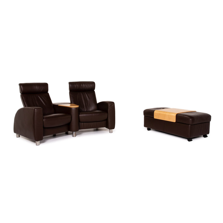 Stressless Arion leather sofa set dark brown brown 1x two-seater 1x stool function home cinema #14360