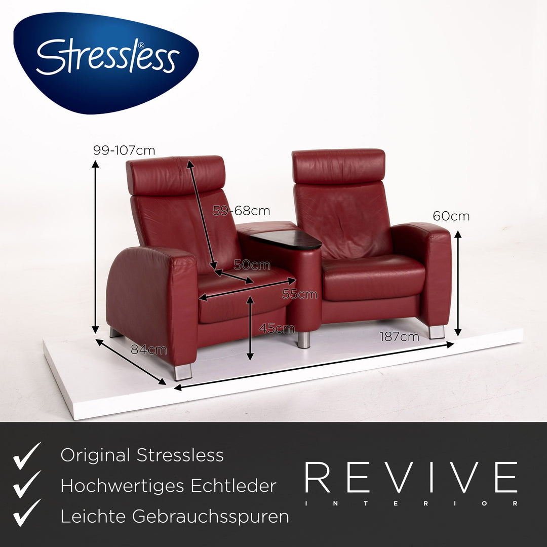 Stressless Arion Leder Sofa Garnitur Rot 1x Zweisitzer 2x Sessel 1x Hocker Funktion Heimkino #14253