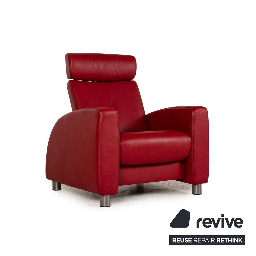 Stressless Arion Leather Sofa Set Red Two Seater Feature Armchair