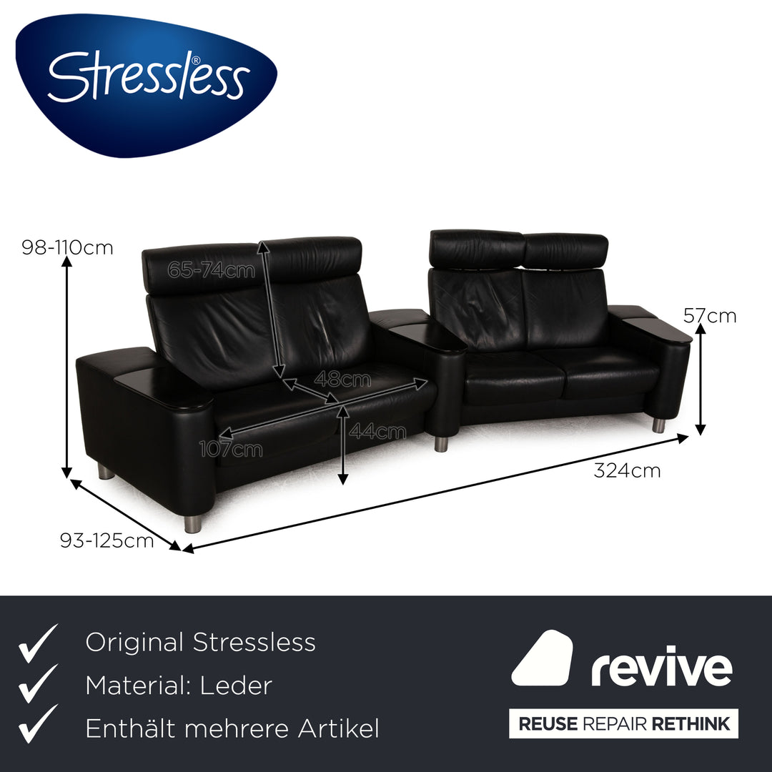 Stressless Arion Leather Sofa Set Black Four Seater PoufCouch Function