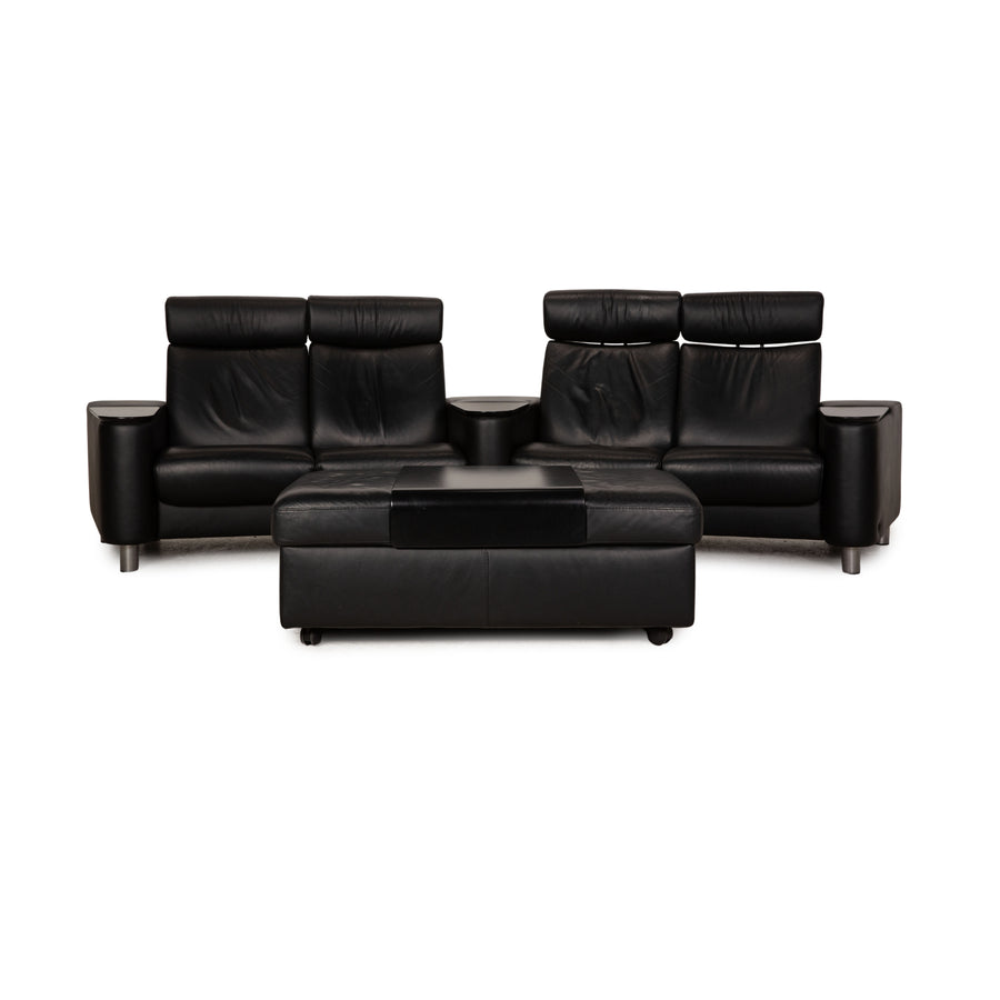 Stressless Arion Leather Sofa Set Black Four Seater PoufCouch Function