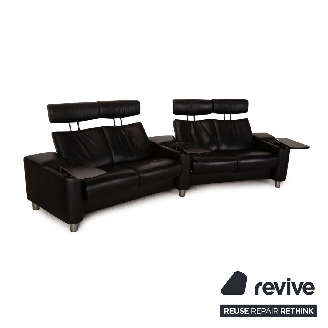 Stressless Arion Leather Sofa Set Black Four Seater PoufCouch Function