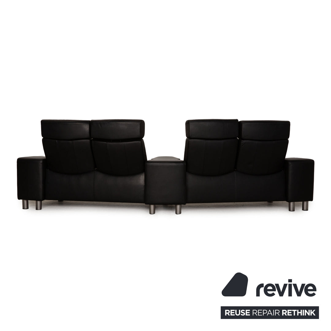 Stressless Arion Leather Sofa Set Black Four Seater PoufCouch Function