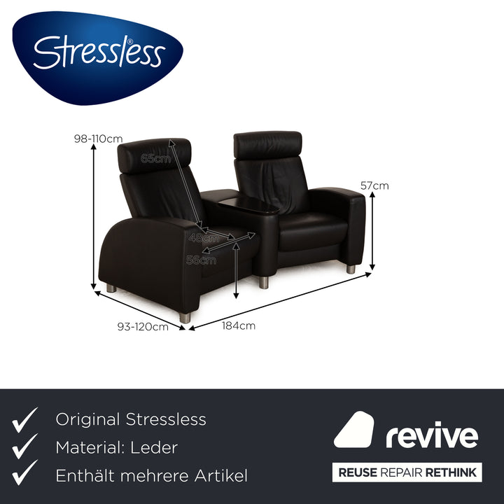 Stressless Arion Leder Sofa Garnitur Schwarz Zweisitzer Hocker manuelle Funktion Sofa Couch
