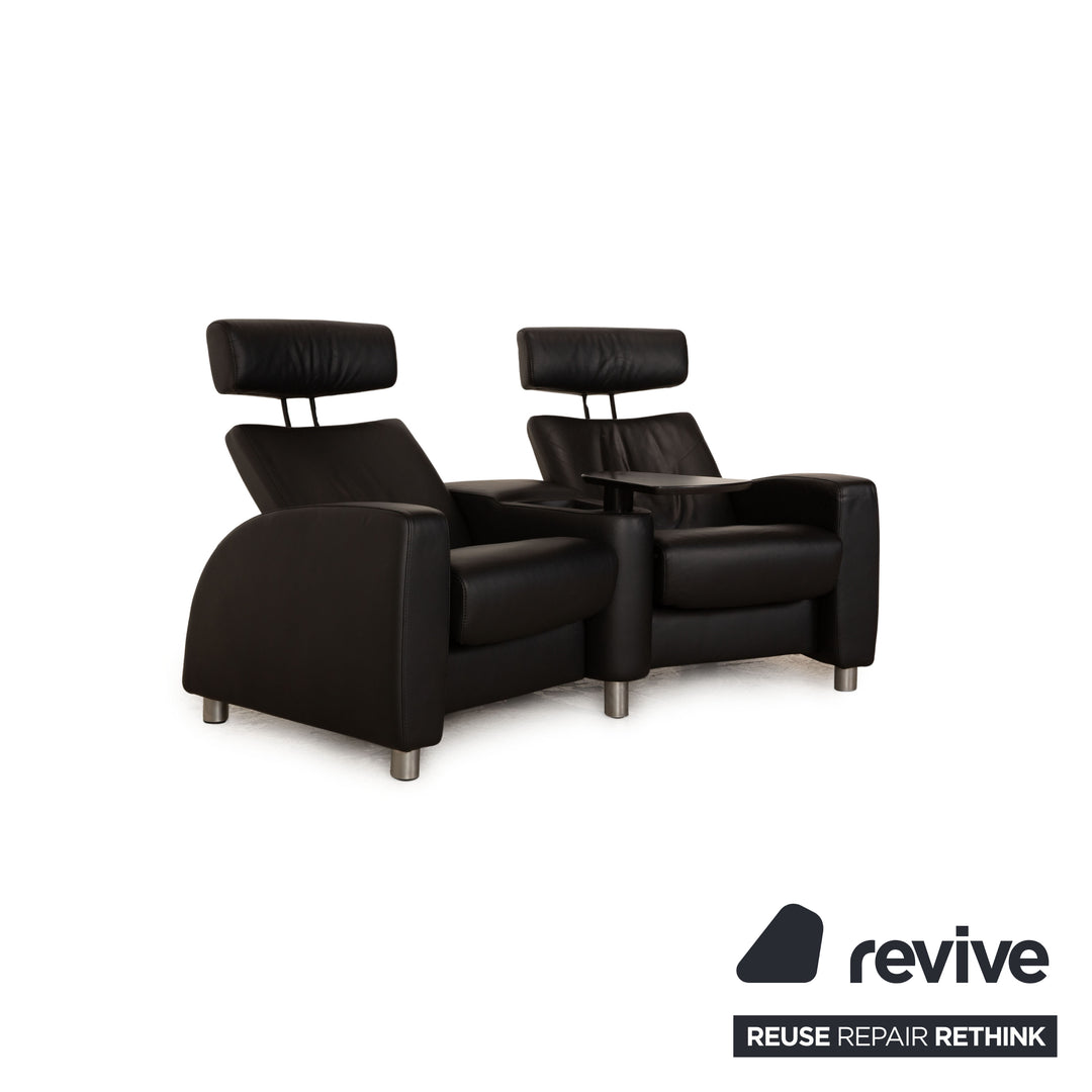 Stressless Arion Leder Sofa Garnitur Schwarz Zweisitzer Hocker manuelle Funktion Sofa Couch
