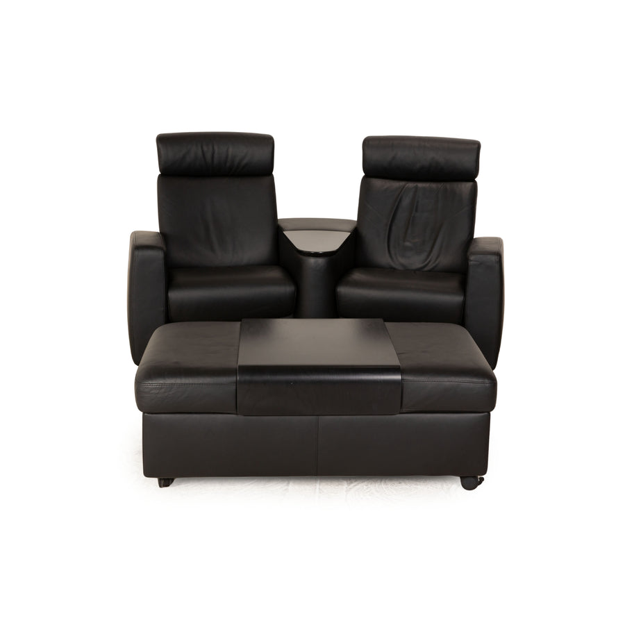 Stressless Arion Leder Sofa Garnitur Schwarz Zweisitzer Hocker manuelle Funktion Sofa Couch