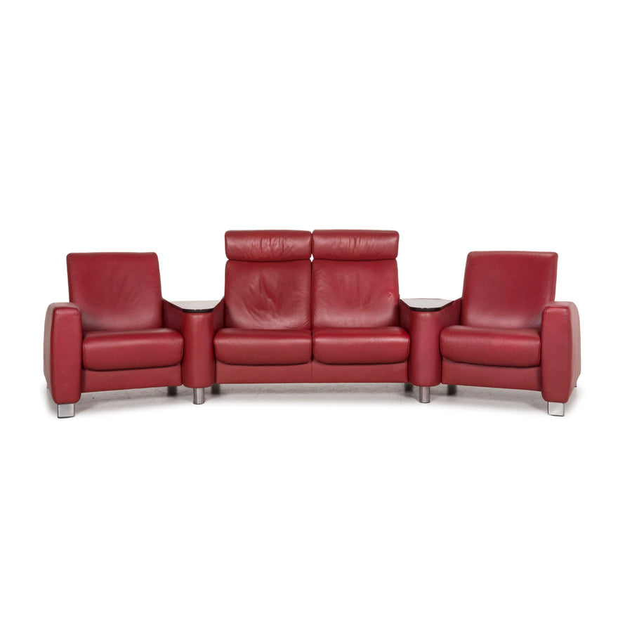 Stressless Arion Leather Sofa Red Four Seater Feature Home Theater #12623