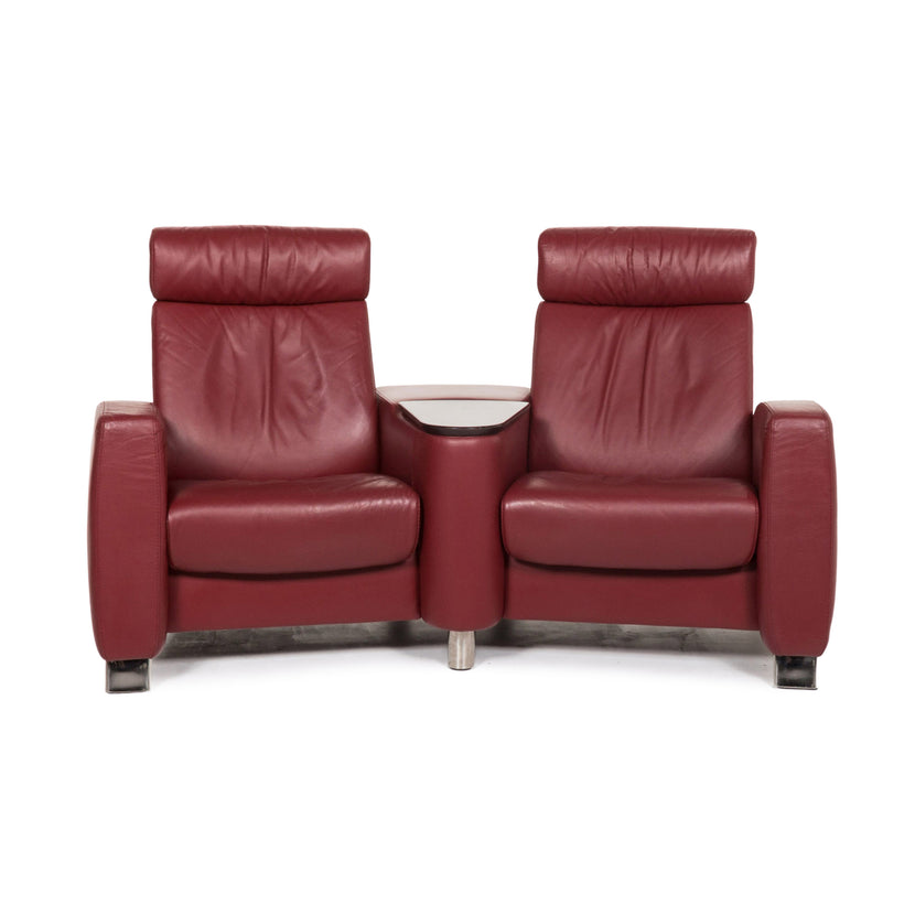 Stressless Arion Leather Sofa Red Two Seater Function Couch #13342
