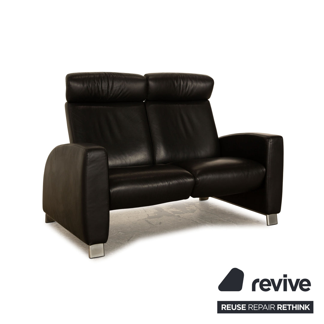 Stressless Arion Leather Sofa Black Two Seater Couch Manual Function