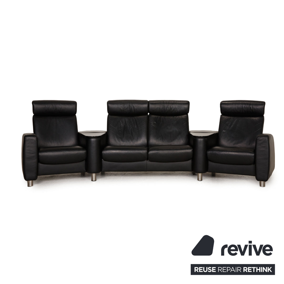 Stressless Arion leather sofa black four-seater couch function relaxation function including stool