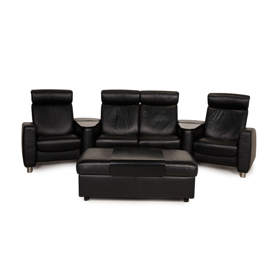 Stressless Arion leather sofa black four-seater couch function relaxation function including stool
