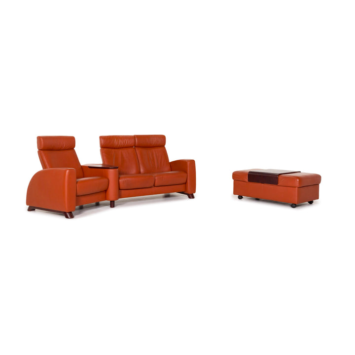 Stressless Arion terracotta leather sofa set relaxation function 1x three-seater 1x stool #12897
