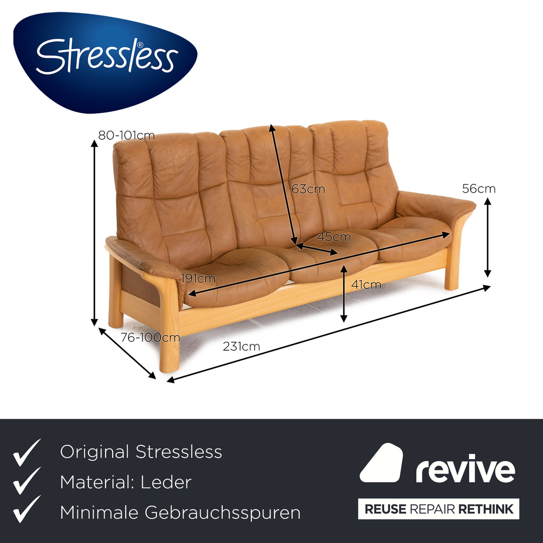 Stressless Buckingham Leather Wood Sofa Three Seater Function Couch