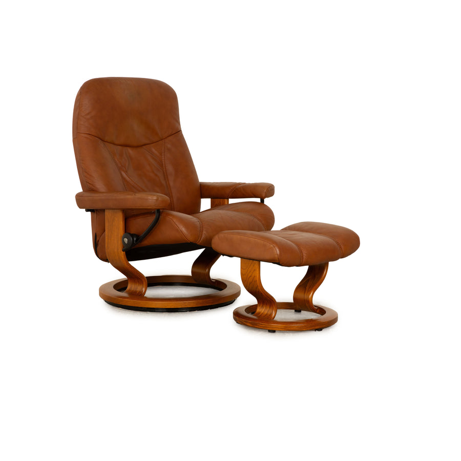 Stressless Consul Leather Armchair Brown Size L including stool