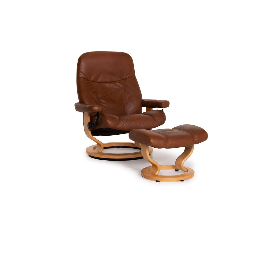 Stressless Consul leather armchair brown incl. stool relaxation function #15105