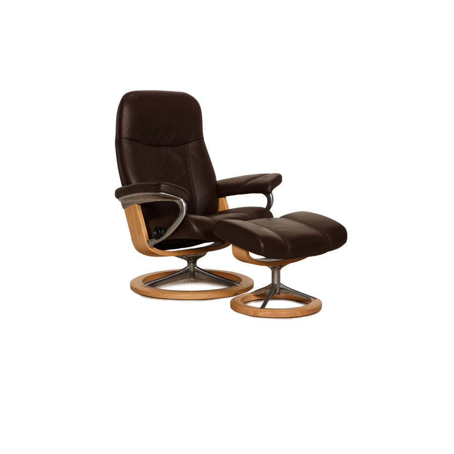 Stressless Consul Leather Armchair Brown Relax function including stool