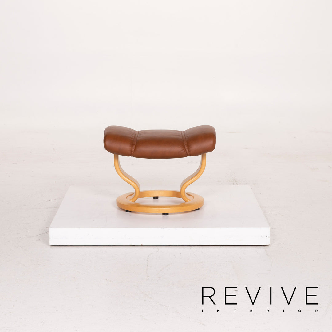 Fauteuil en cuir Stressless Consul cognac avec tabouret fonction relaxation #14871