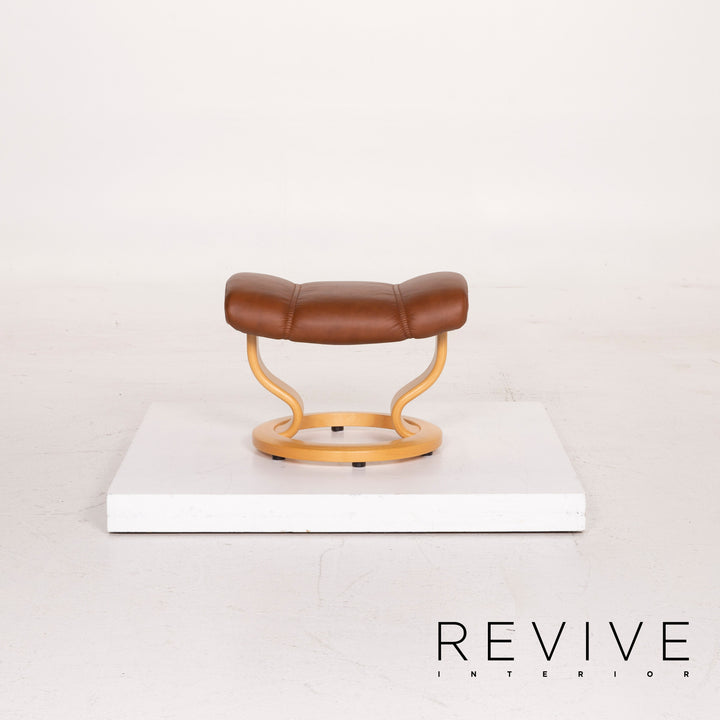 Fauteuil en cuir Stressless Consul cognac avec tabouret fonction relaxation #14871