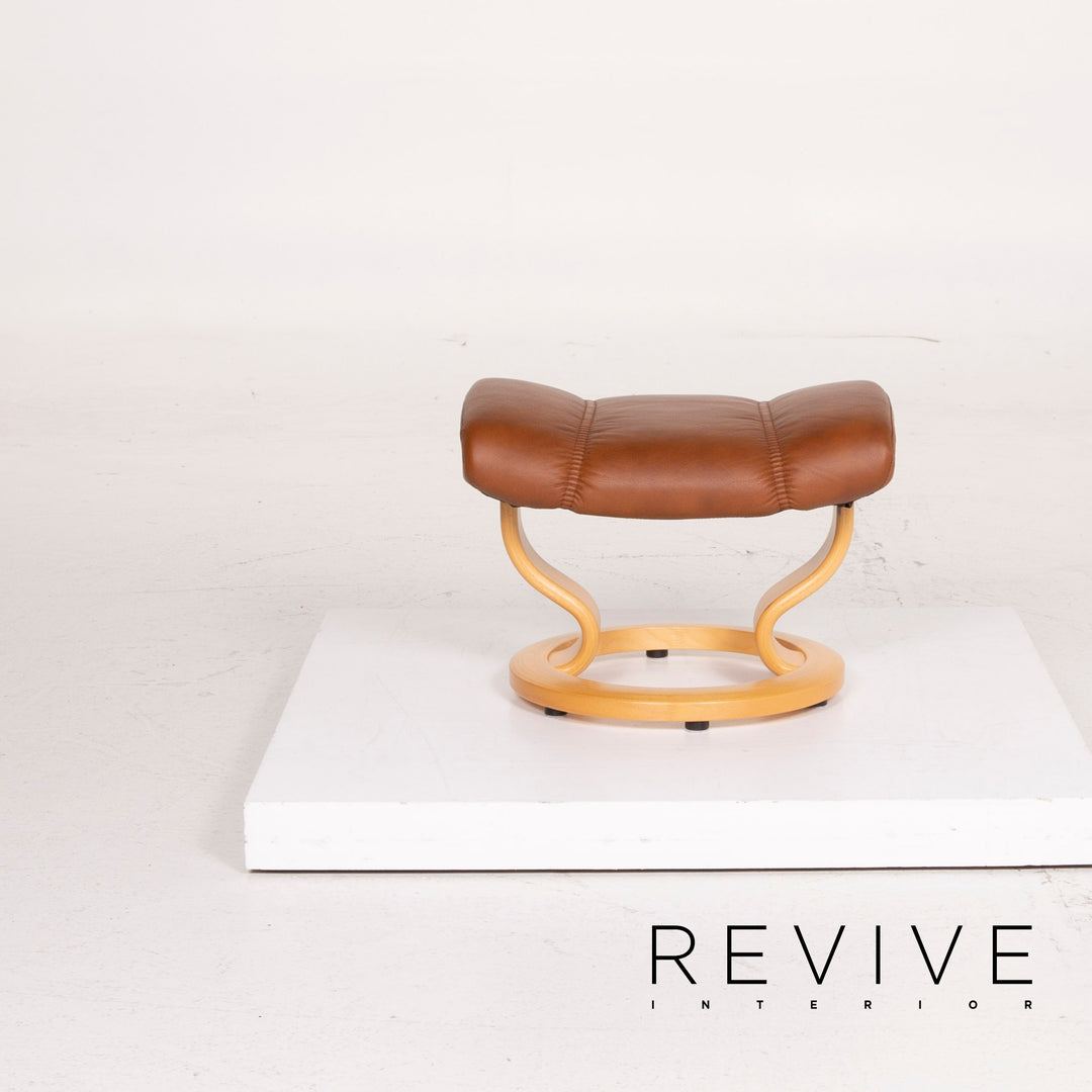 Fauteuil en cuir Stressless Consul cognac avec tabouret fonction relaxation #14871