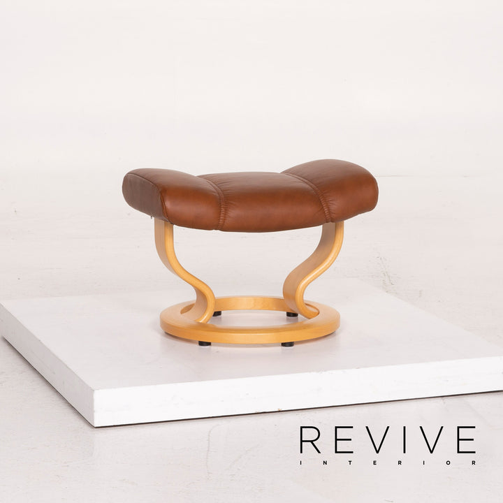 Fauteuil en cuir Stressless Consul cognac avec tabouret fonction relaxation #14871