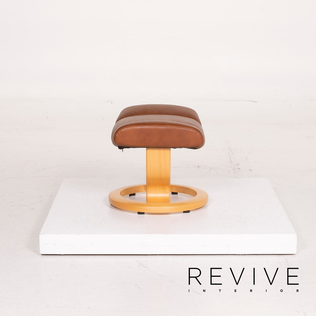 Fauteuil en cuir Stressless Consul cognac avec tabouret fonction relaxation #14871