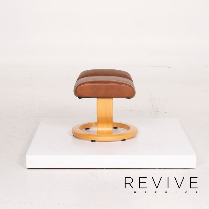 Fauteuil en cuir Stressless Consul cognac avec tabouret fonction relaxation #14871