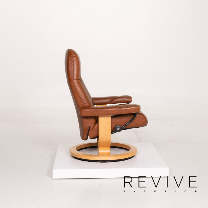 Fauteuil en cuir Stressless Consul cognac avec tabouret fonction relaxation #14871