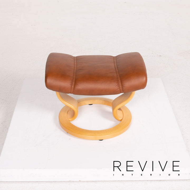 Fauteuil en cuir Stressless Consul cognac avec tabouret fonction relaxation #14871