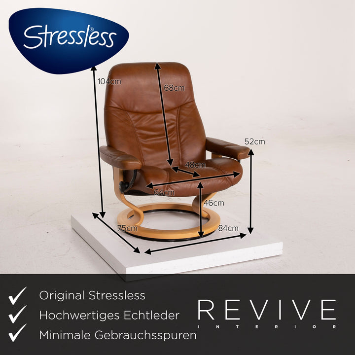 Fauteuil en cuir Stressless Consul cognac avec tabouret fonction relaxation #14871