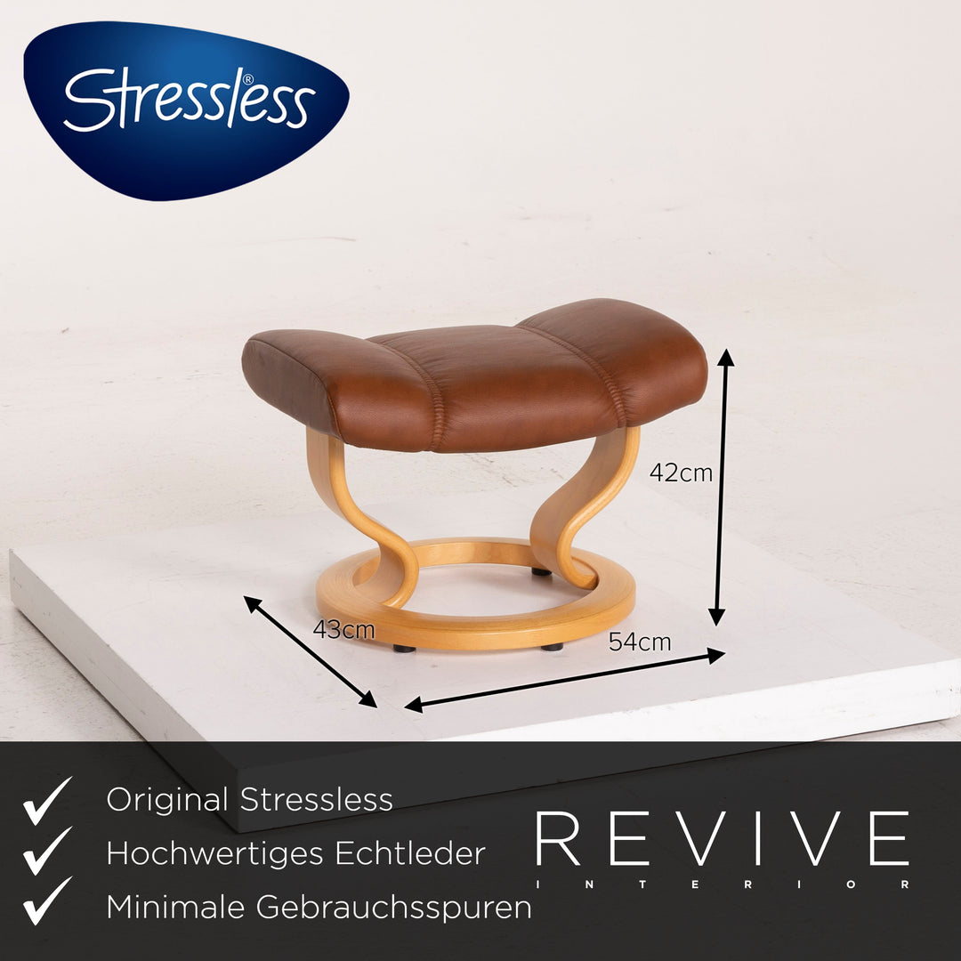 Fauteuil en cuir Stressless Consul cognac avec tabouret fonction relaxation #14871