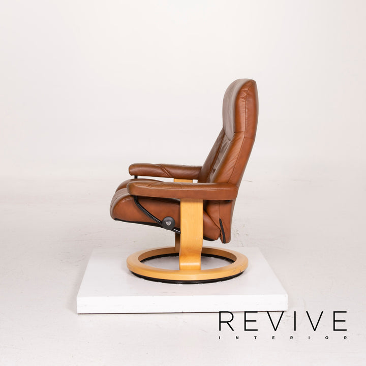 Fauteuil en cuir Stressless Consul cognac avec tabouret fonction relaxation #14871