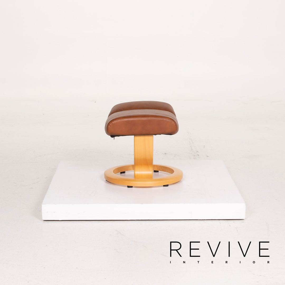 Fauteuil en cuir Stressless Consul cognac avec tabouret fonction relaxation #14871