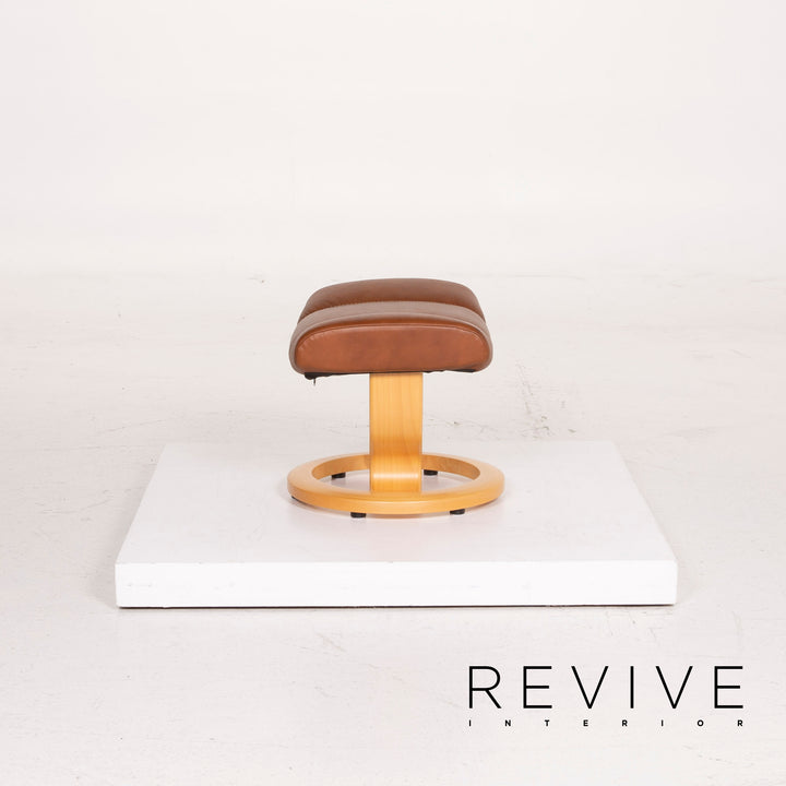 Fauteuil en cuir Stressless Consul cognac avec tabouret fonction relaxation #14871