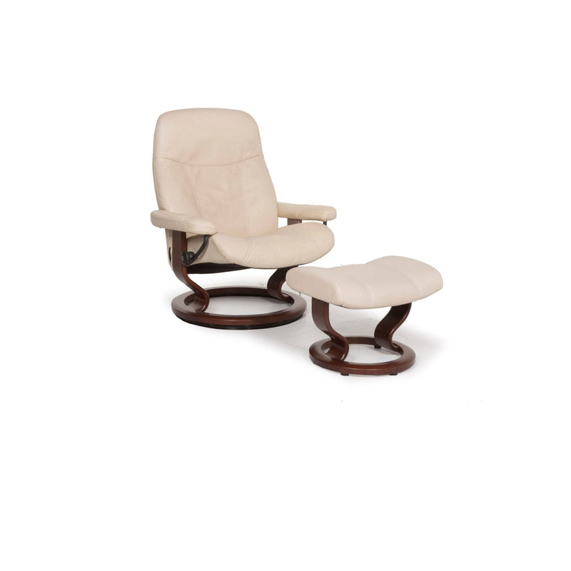Stressless Consul Leder Sessel Creme inkl. Hocker und Relaxfunktion 