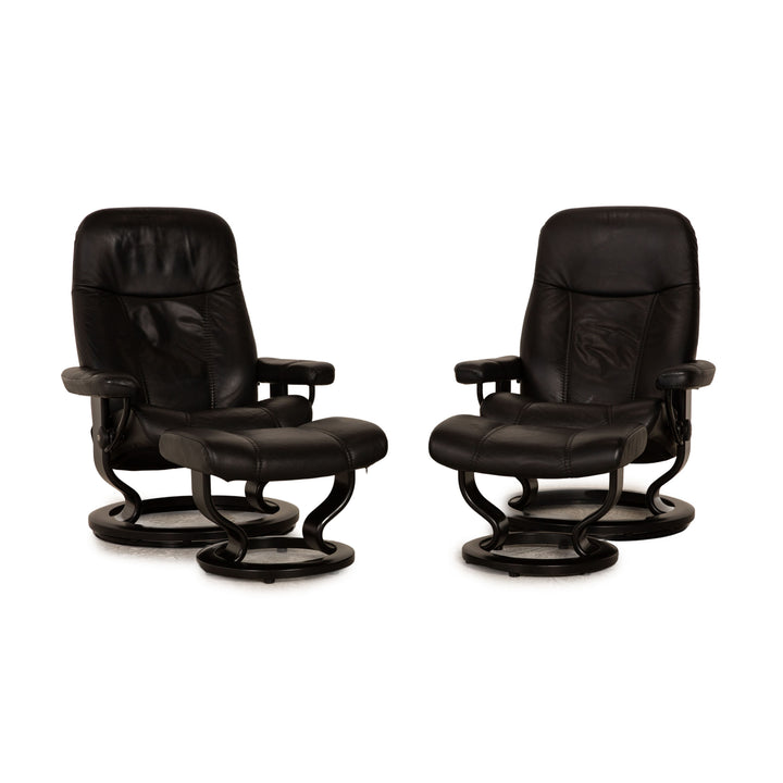 Stressless Consul Leder Sessel Garnitur Schwarz inkl. Hocker