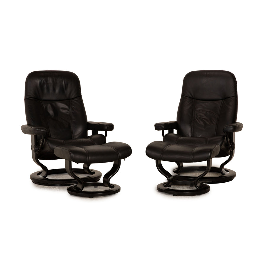 Stressless Consul Leder Sessel Garnitur Schwarz inkl. Hocker