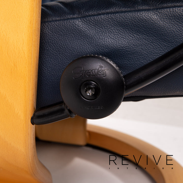 Stressless Consul Leder Sessel inkl. Hocker Blau Dunkelblau Funktion Relaxfunktion Relaxsessel #15323