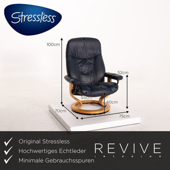 Stressless Consul Leder Sessel inkl. Hocker Blau Dunkelblau Funktion Relaxfunktion Relaxsessel #15323