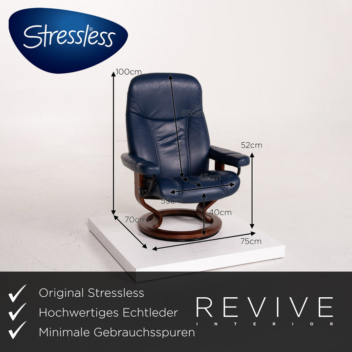 Stressless Consul Leder Sessel inkl. Hocker Blau Dunkelblau Holz Funktion Relaxfunktion Relaxsessel #14814