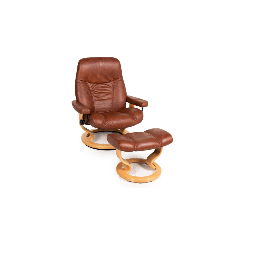 Stressless Consul leather armchair incl. stool brown relax function function relax armchair