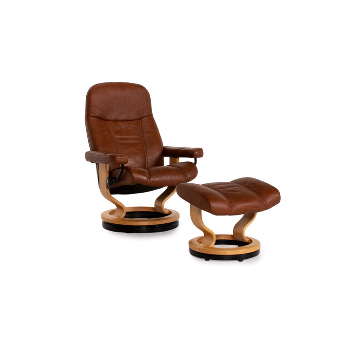 Stressless Consul leather armchair incl. stool brown relax function function relax armchair #13596
