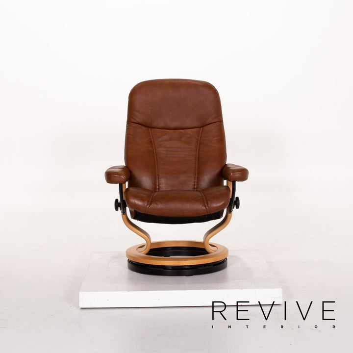 Stressless Consul leather armchair incl. stool brown relax function function relax armchair #13596