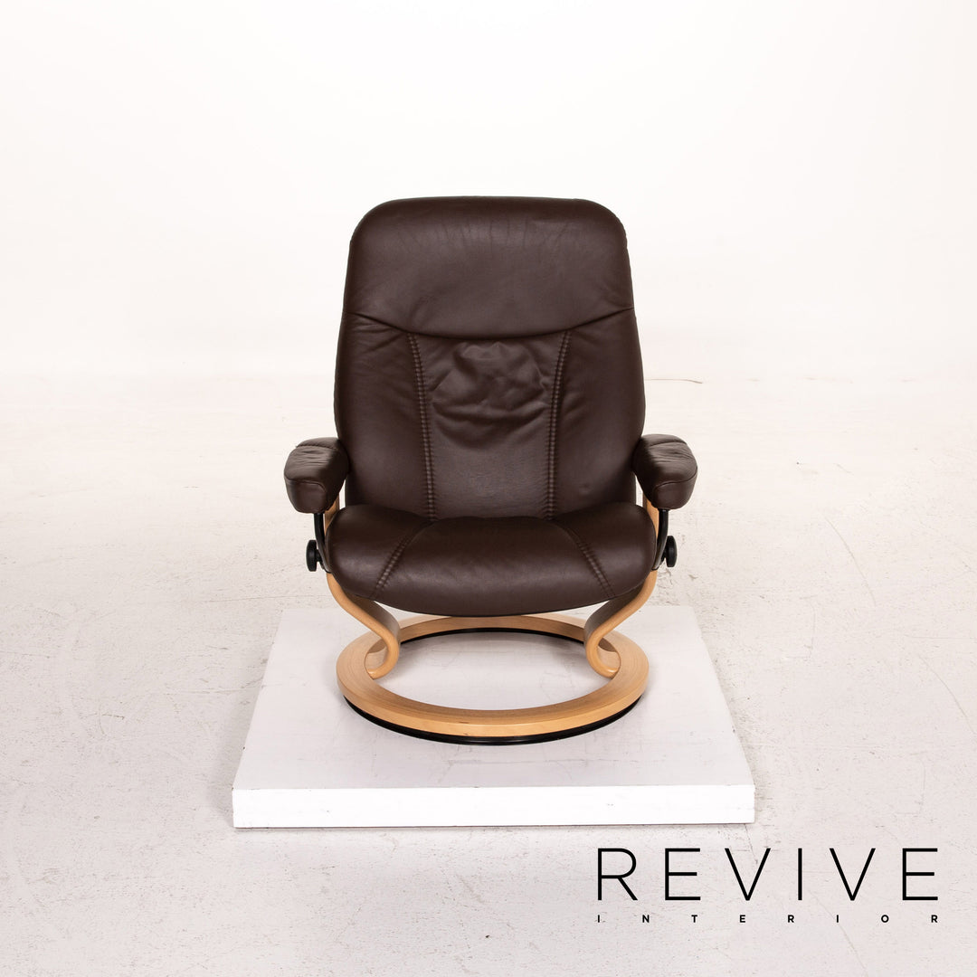 Stressless Consul Leather Armchair incl. Stool Size L Dark Brown Brown Relaxation Function Relaxation Armchair #15324