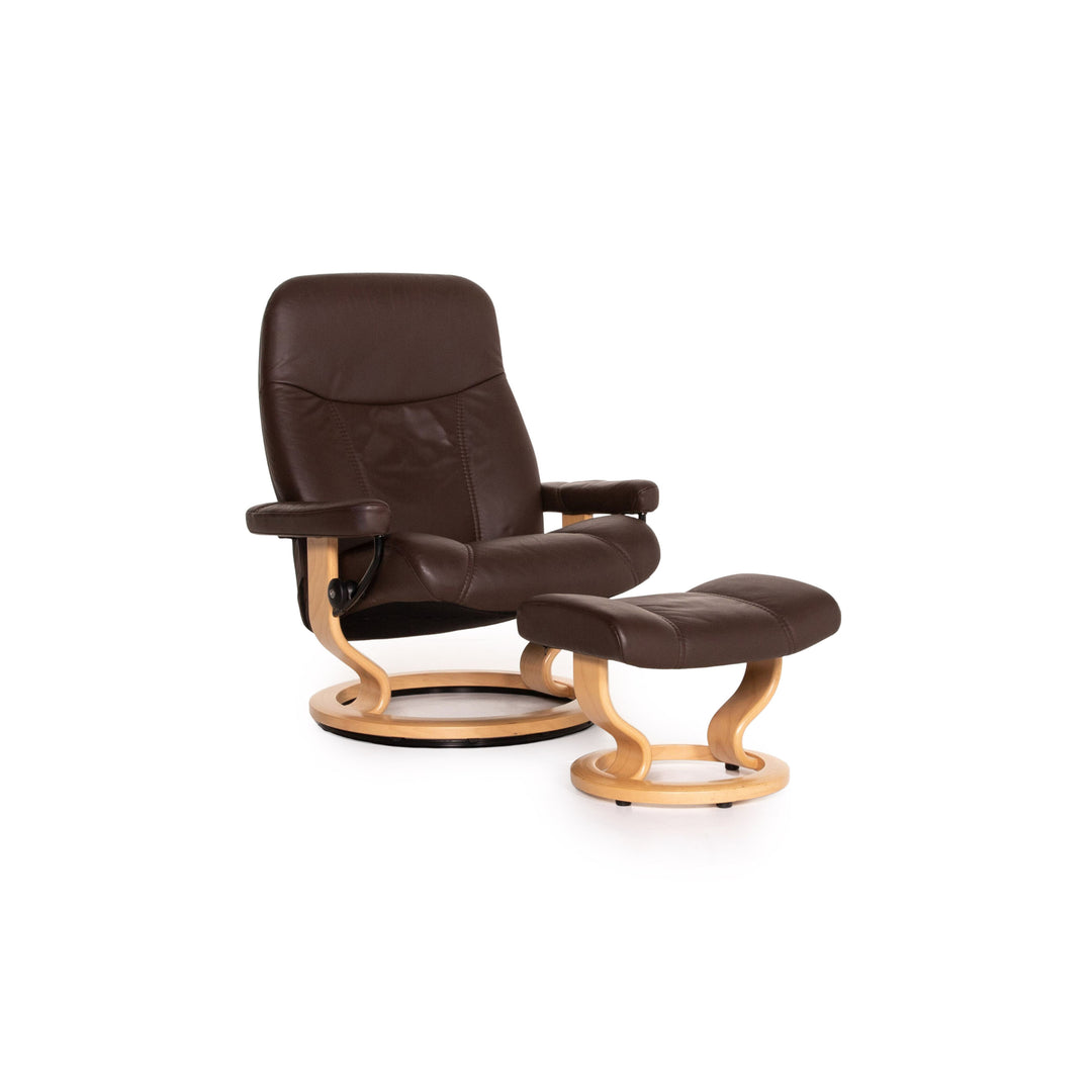 Stressless Consul Leather Armchair incl. Stool Size L Dark Brown Brown Relaxation Function Relaxation Armchair #15324