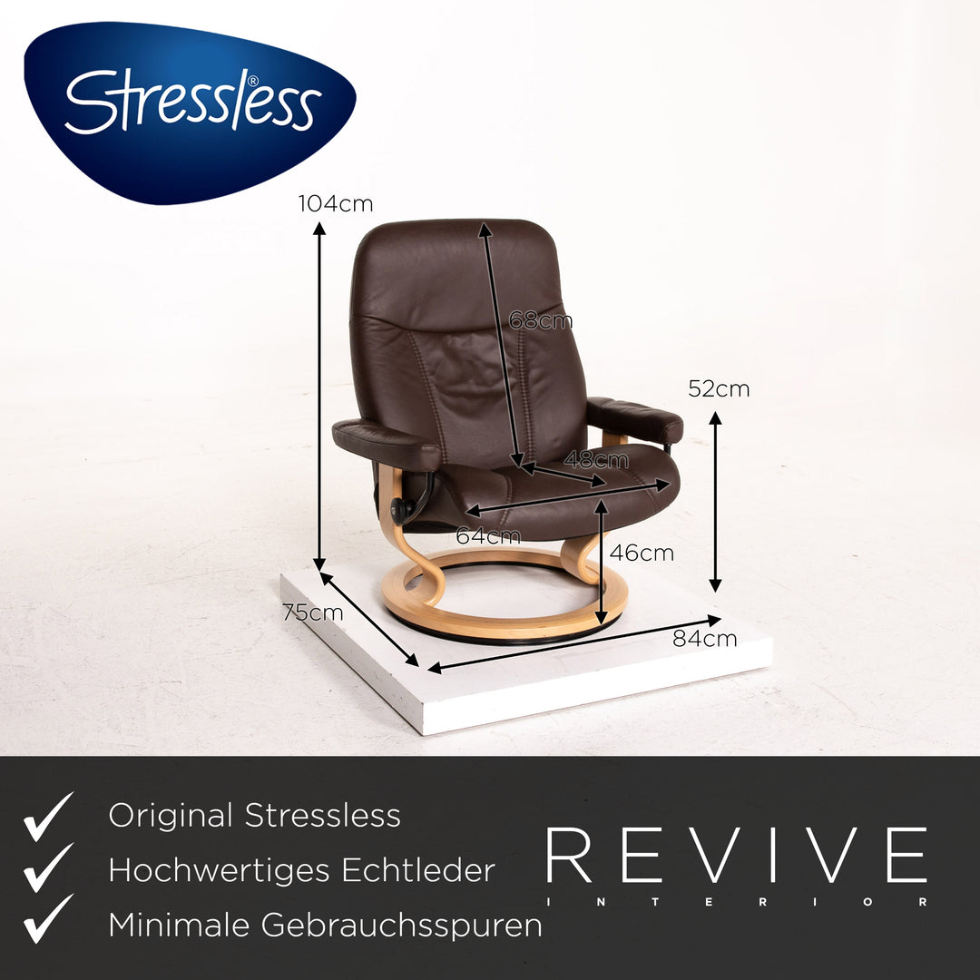 Stressless Consul Leather Armchair incl. Stool Size L Dark Brown Brown Relaxation Function Relaxation Armchair #15324