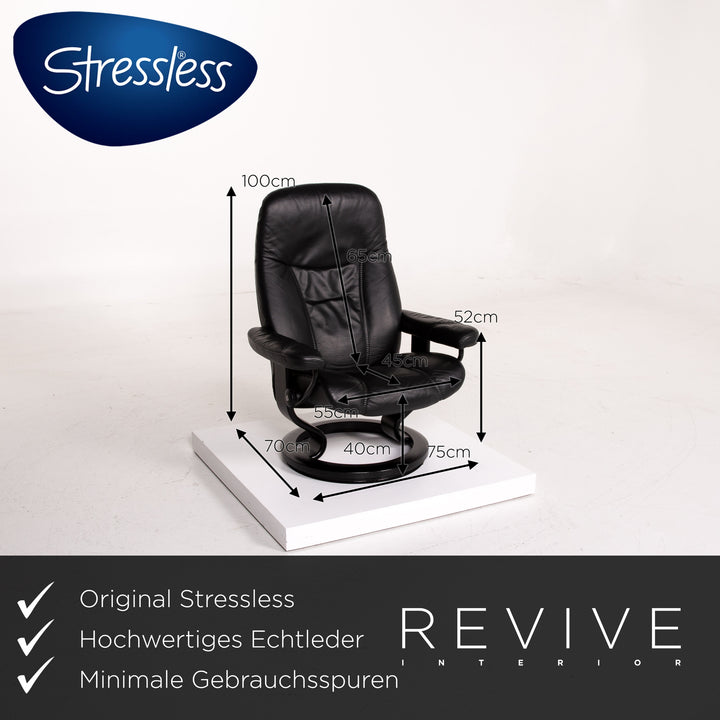 Stressless Consul Leder Sessel inkl. Hocker Schwarz Größe M Relaxsessel Relaxfunktion Funktion #13377