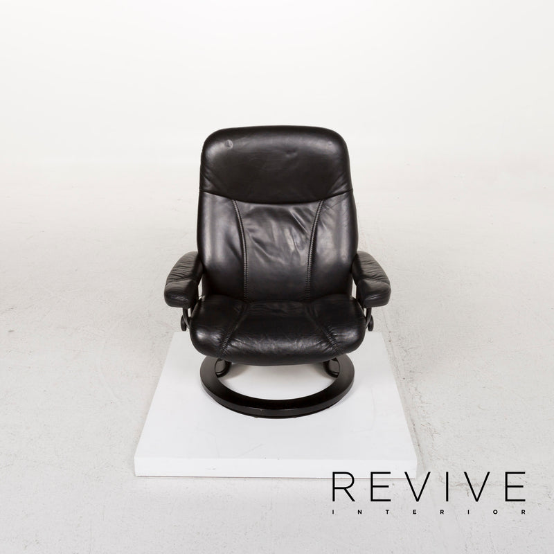 Stressless Consul Leder Sessel Schwarz inkl. Hocker und Relaxfunktion 