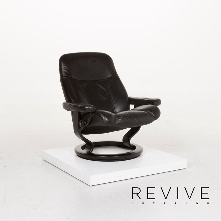 Stressless Consul Leder Sessel Schwarz inkl. Hocker und Relaxfunktion #13124