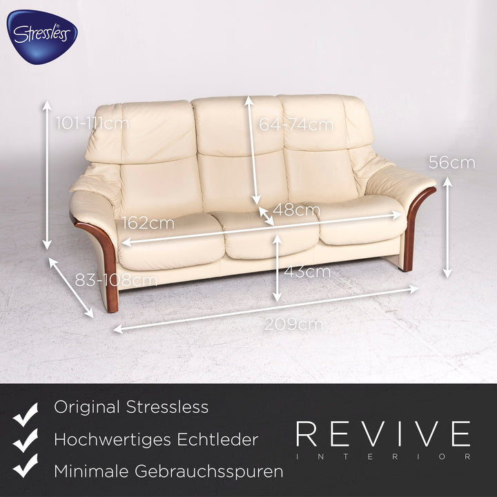 Stressless Designer Leder Sofa Beige Dreisitzer Funktion Couch #8866