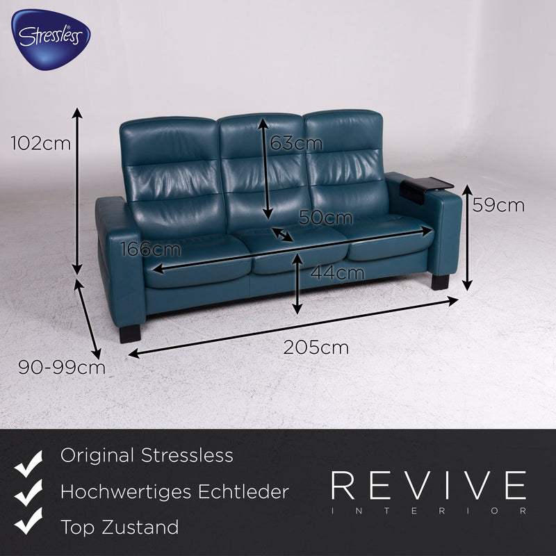 Stressless Leder Sofa Blau Petrol Dreisitzer Funktion Couch 